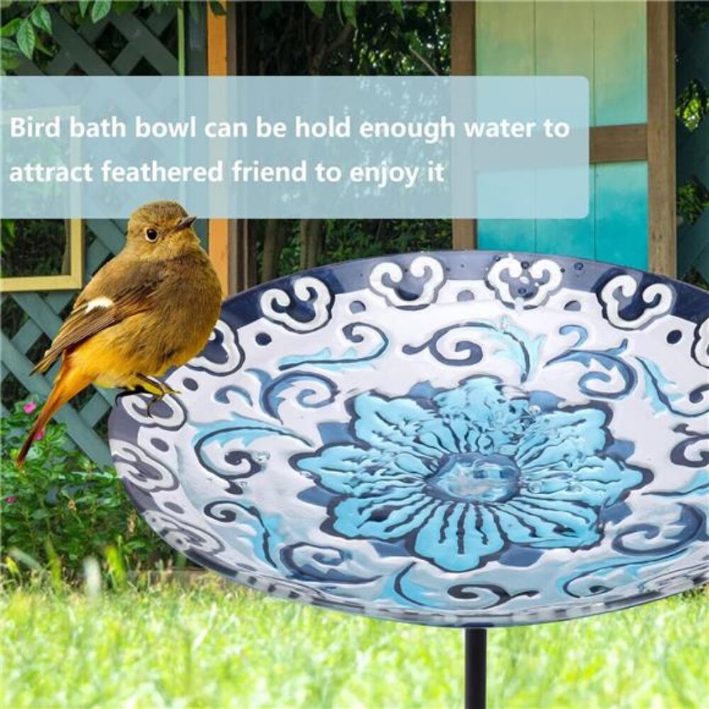 Glass Bird Baths, Garden Outdoor Birdbaths Birdfeeder with Metal Stake - Picture 3 of 8